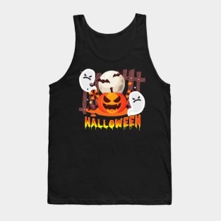 Halloween Pumpkin Candy Ghosts Moon Bat Scary Spooky Costume Tank Top